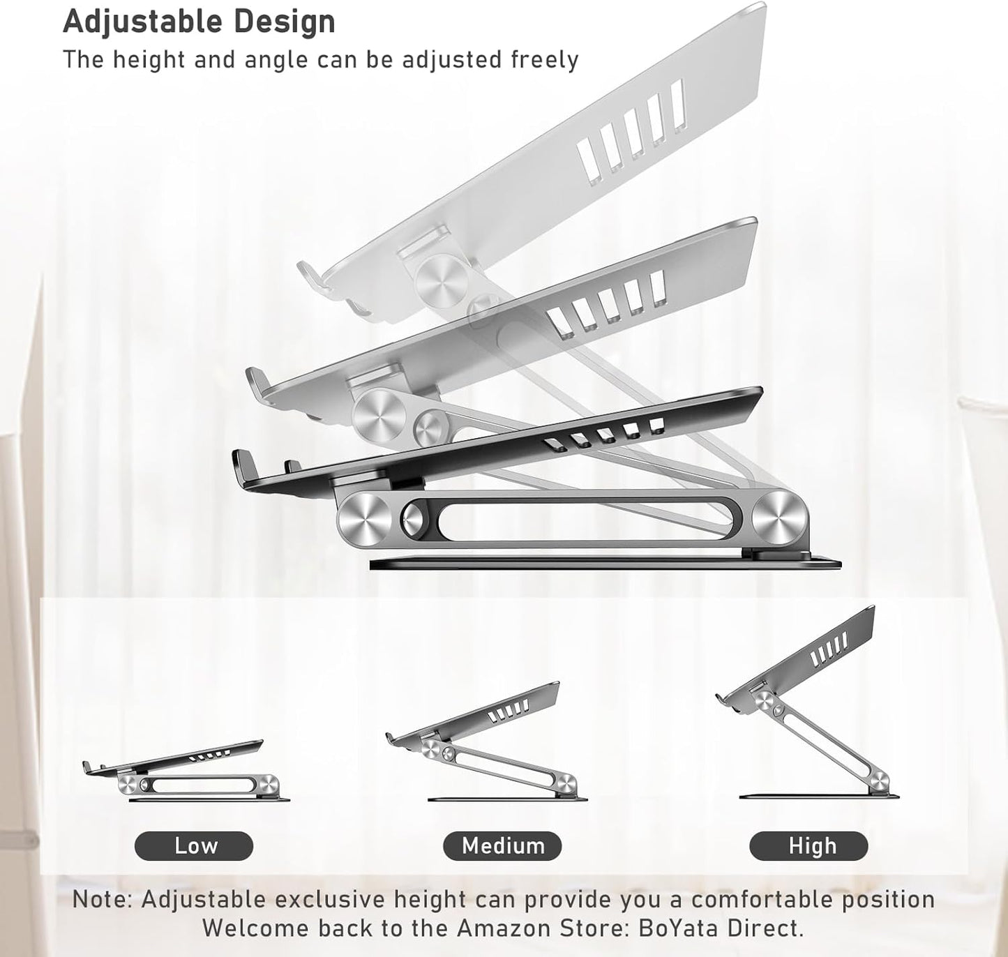Laptop Stand, Adjustable Laptop Riser Ergonomic Computer Stand for Desk, Laptop Holder Compatible for Macbook Pro/Air, Surface Laptop and Other Laptops up to 15 Inches-Space Gray