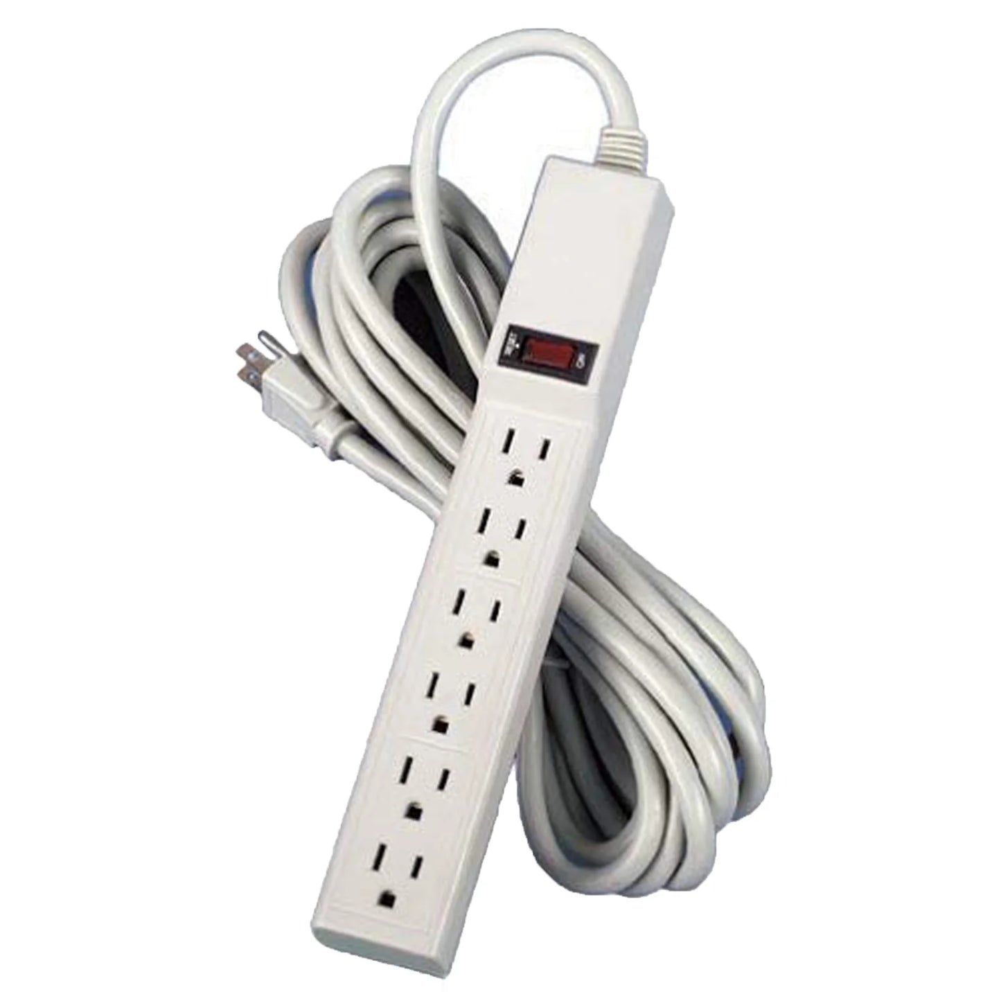 Six-Outlet Power Strip, 120V, 15Ft Cord, 10 7/8 X 1 7/8 X 1 5/8, Platinum -FEL99026
