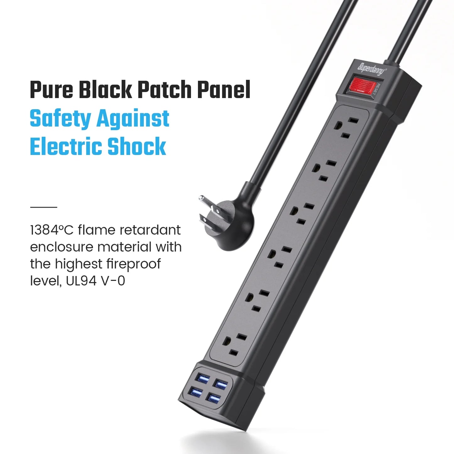 Surge Protector Power Strip with USB Ports 6AC Outlets Extender 4Ft Wall Mountable