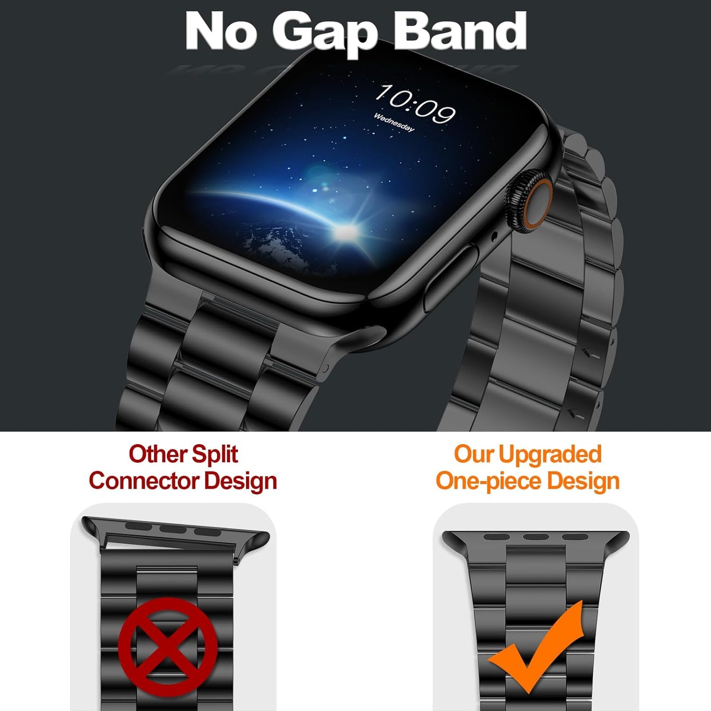 Lightweight Stainless Steel Band Designed for Apple Watch Ultra 2 & Ultra, Series 1-10, 46Mm, 45Mm, 44Mm, 42Mm, Replacement Iwatch Bands for Men & Women,Black