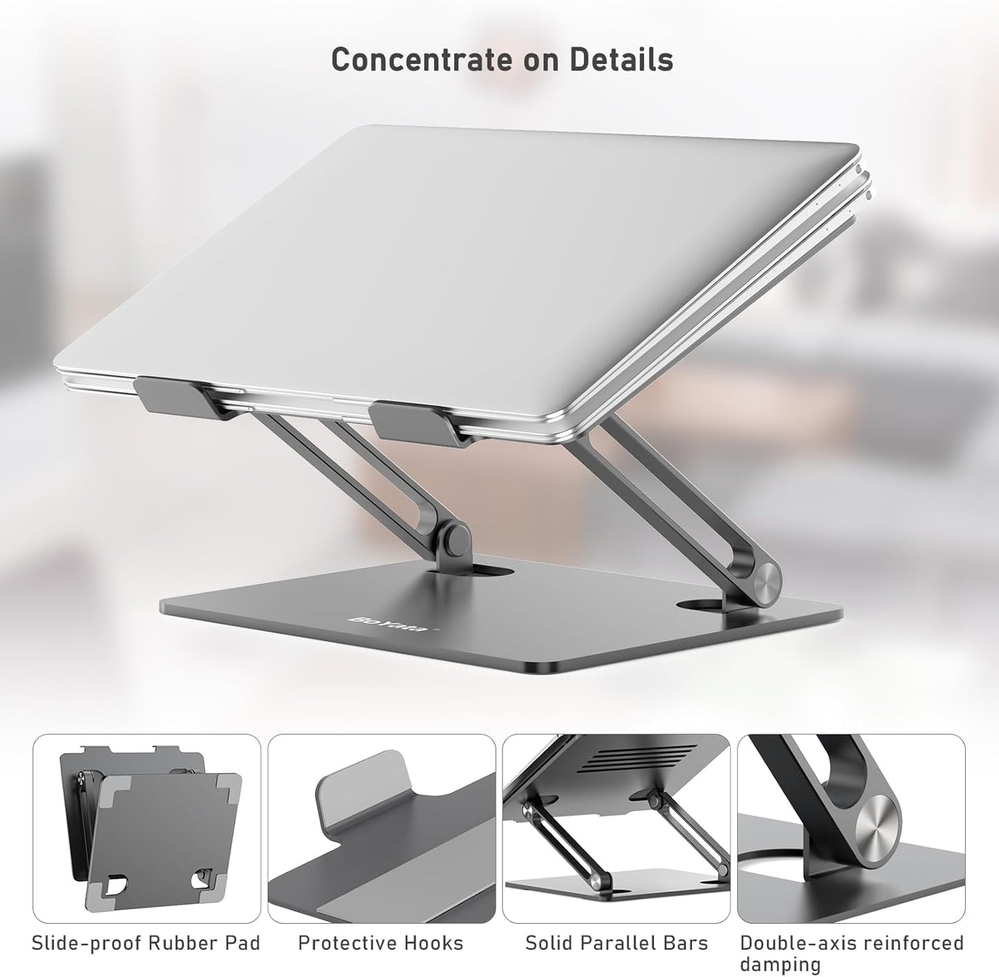 Laptop Stand, Adjustable Laptop Riser Ergonomic Computer Stand for Desk, Laptop Holder Compatible for Macbook Pro/Air, Surface Laptop and Other Laptops up to 15 Inches-Space Gray