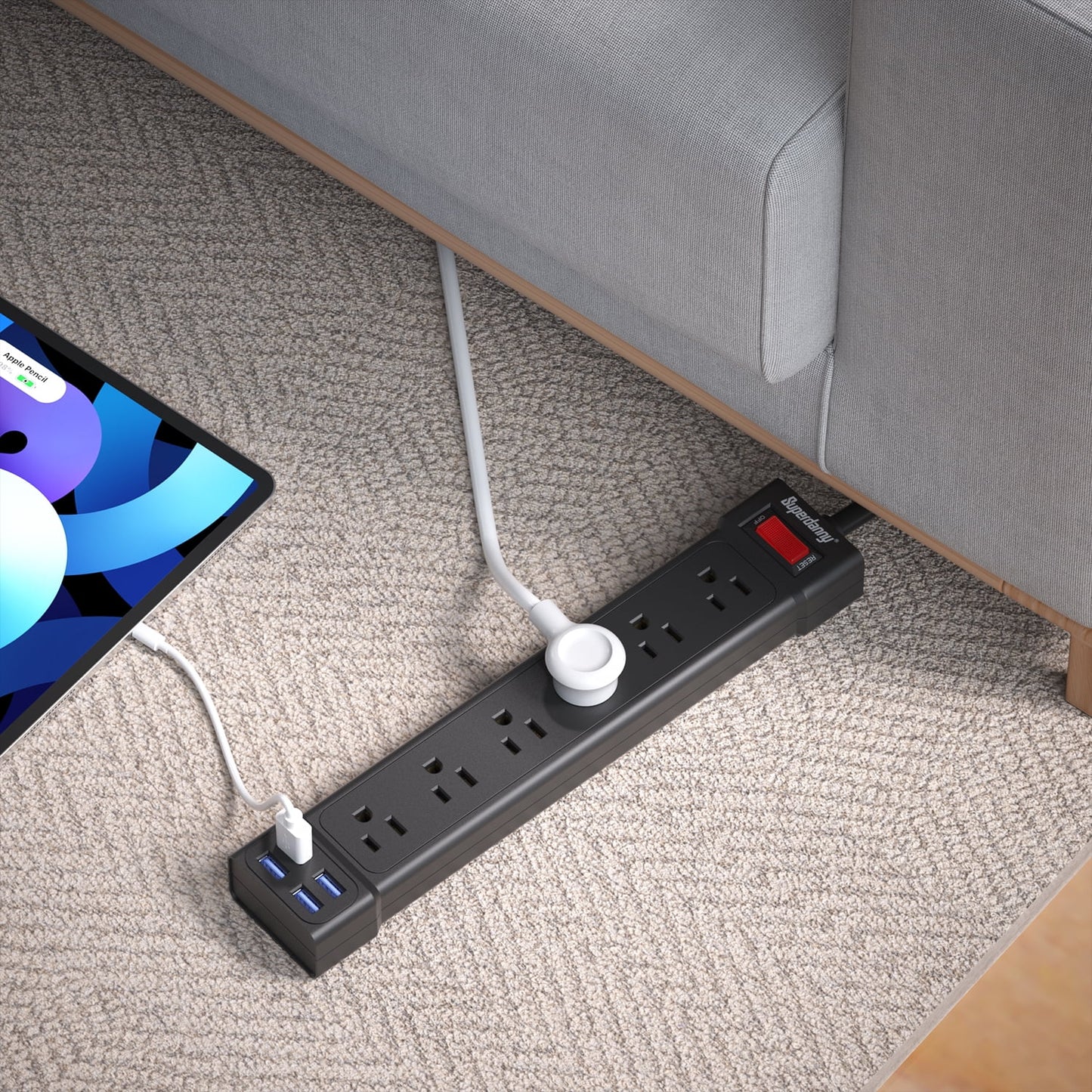 Surge Protector Power Strip with USB Ports 6AC Outlets Extender 4Ft Wall Mountable