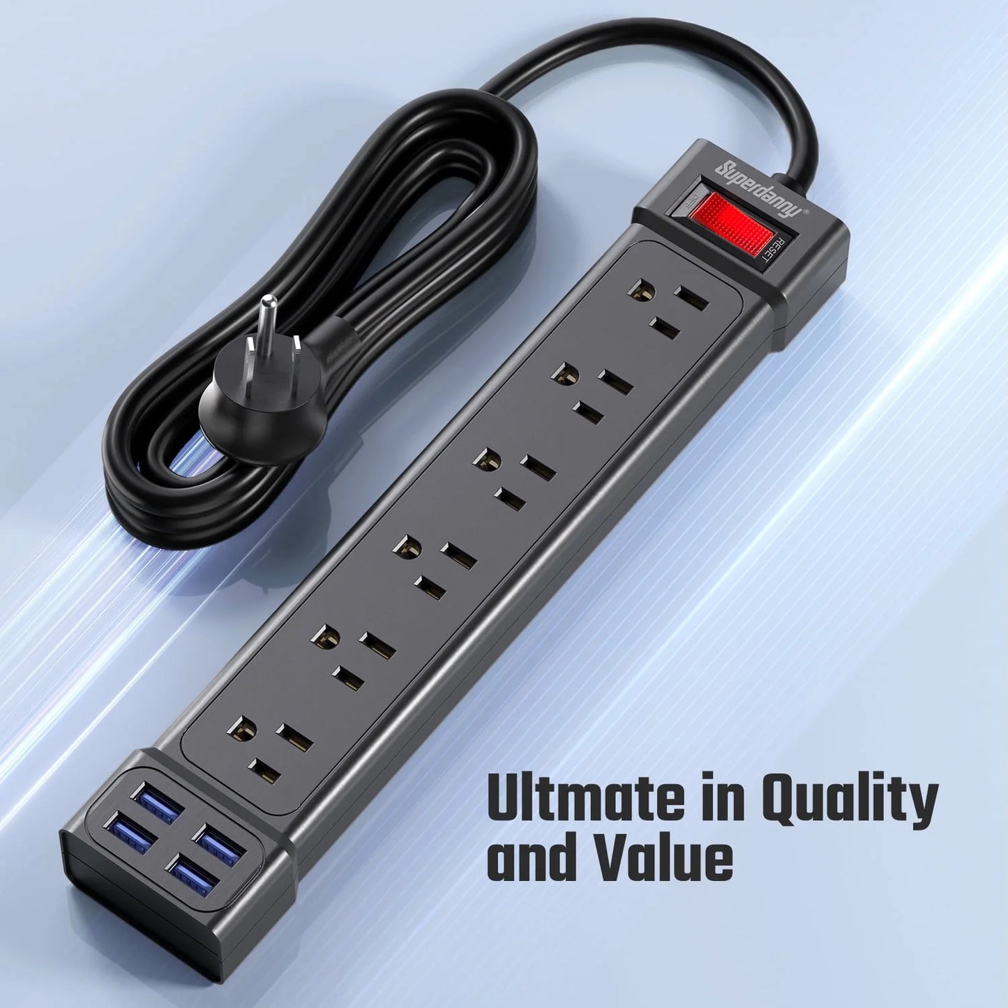 Surge Protector Power Strip with USB Ports 6AC Outlets Extender 4Ft Wall Mountable
