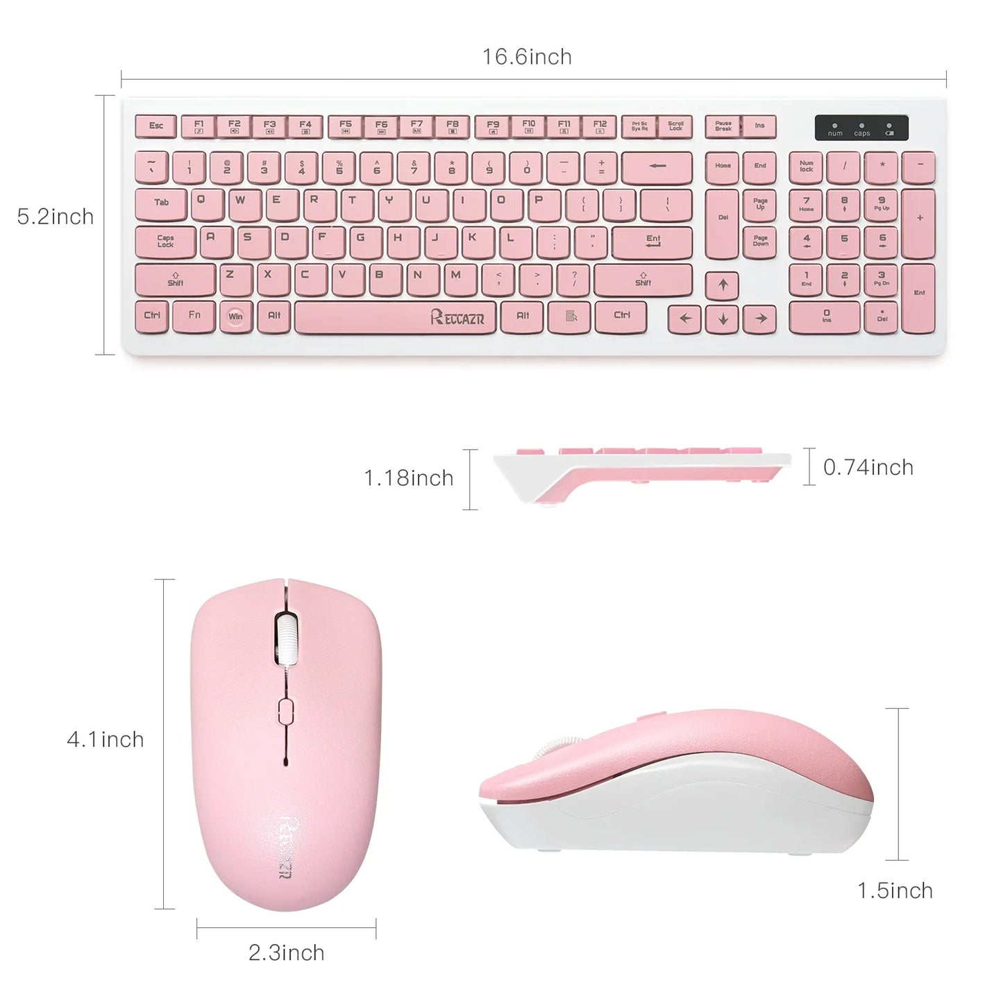 Wireless Keyboard and Mouse Combo, Full Size Wireless Keyboard and Mouse, 2.4G Wireless Keyboard and Mouse Set for PC, Laptop, Windows, Desktop (Pink)