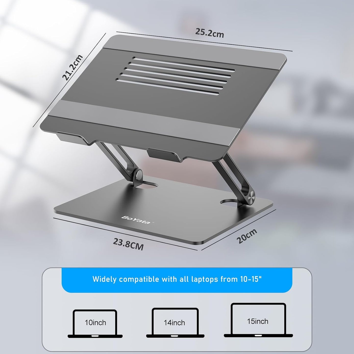 Laptop Stand, Adjustable Laptop Riser Ergonomic Computer Stand for Desk, Laptop Holder Compatible for Macbook Pro/Air, Surface Laptop and Other Laptops up to 15 Inches-Space Gray