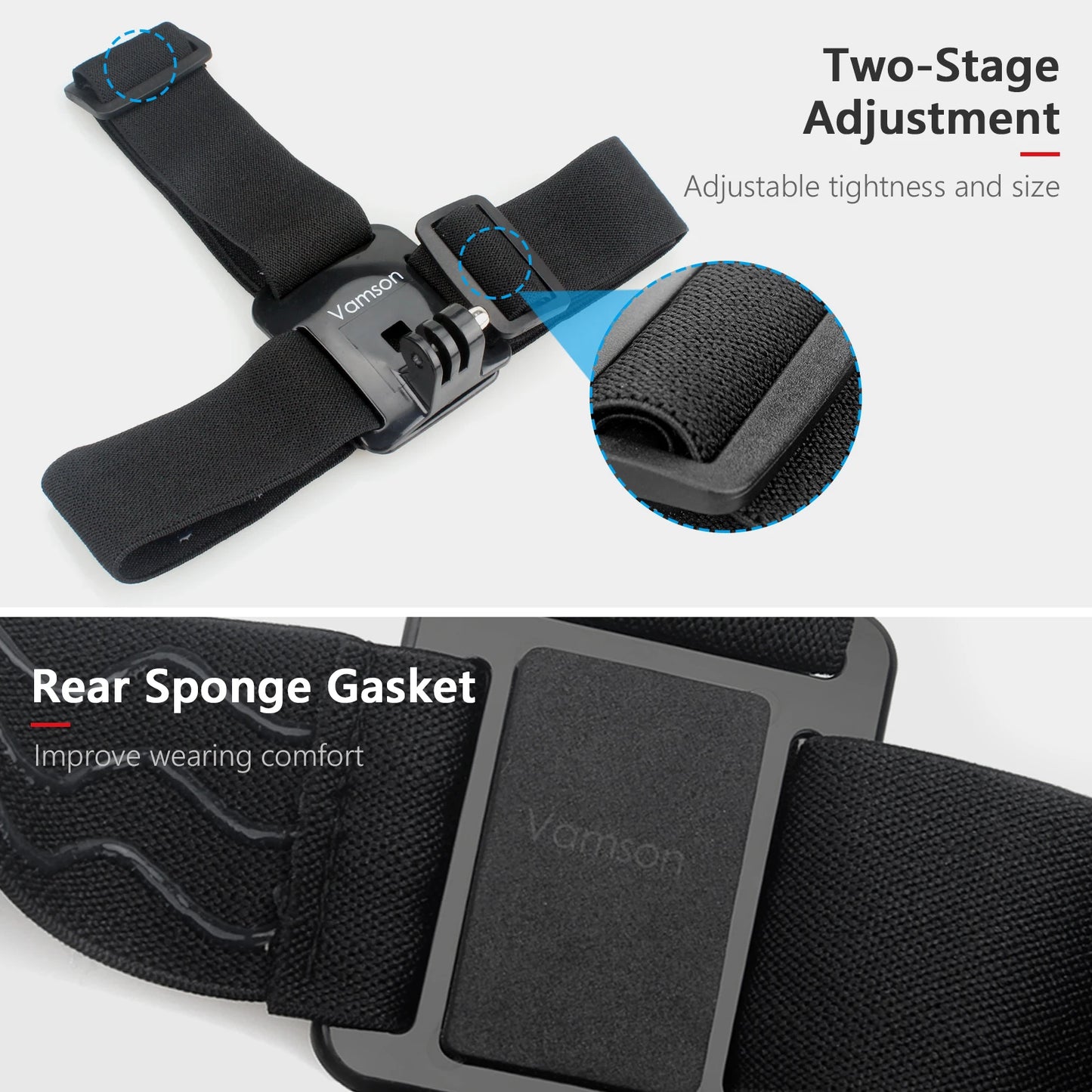 Vamson Head Strap for Gopro Hero 12 11 10 9 8 7 Accessories Head Belt Strap Mount Adjustable for Gopro Hero 7 for SJCAM VP202