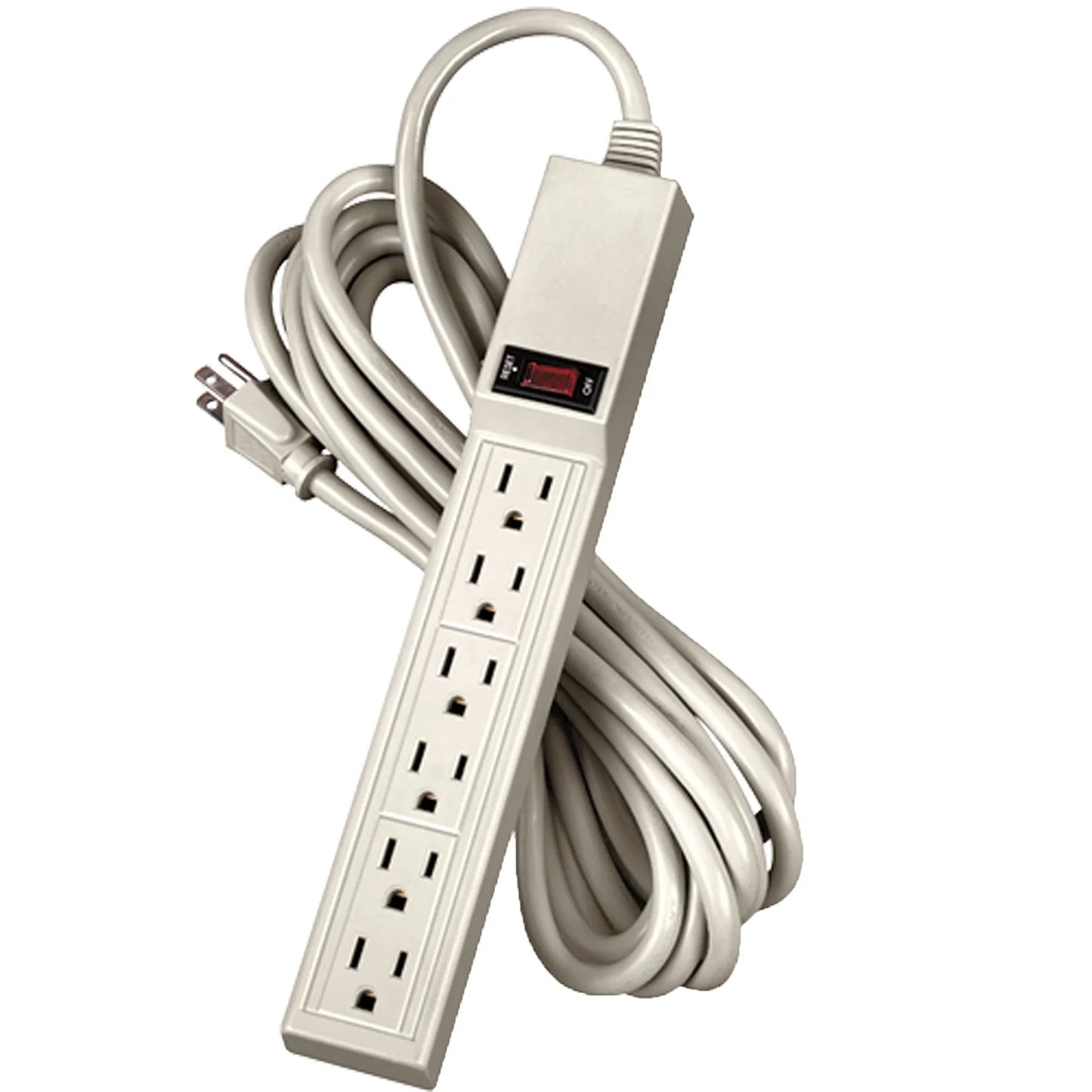Six-Outlet Power Strip, 120V, 15Ft Cord, 10 7/8 X 1 7/8 X 1 5/8, Platinum -FEL99026
