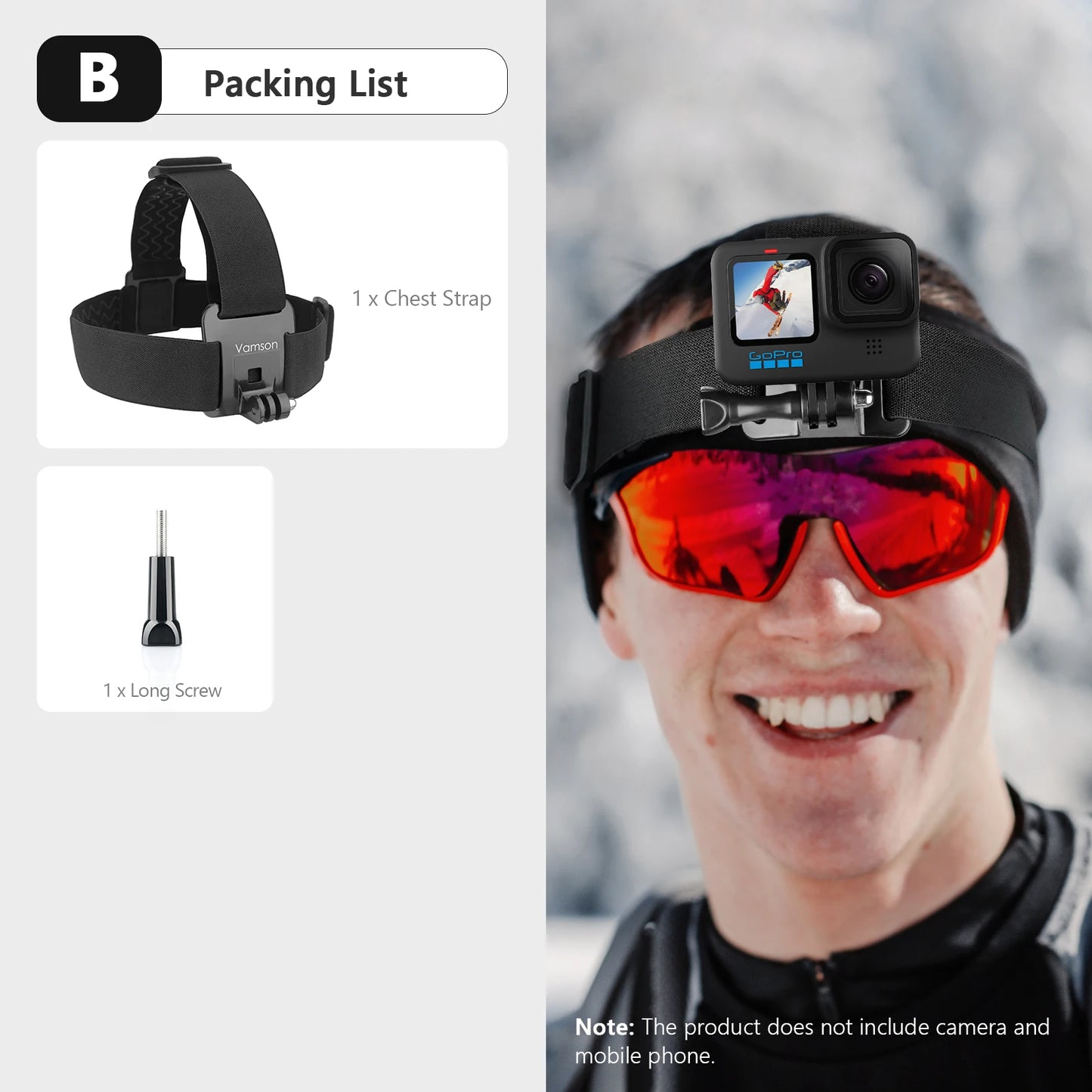 Vamson Head Strap for Gopro Hero 12 11 10 9 8 7 Accessories Head Belt Strap Mount Adjustable for Gopro Hero 7 for SJCAM VP202