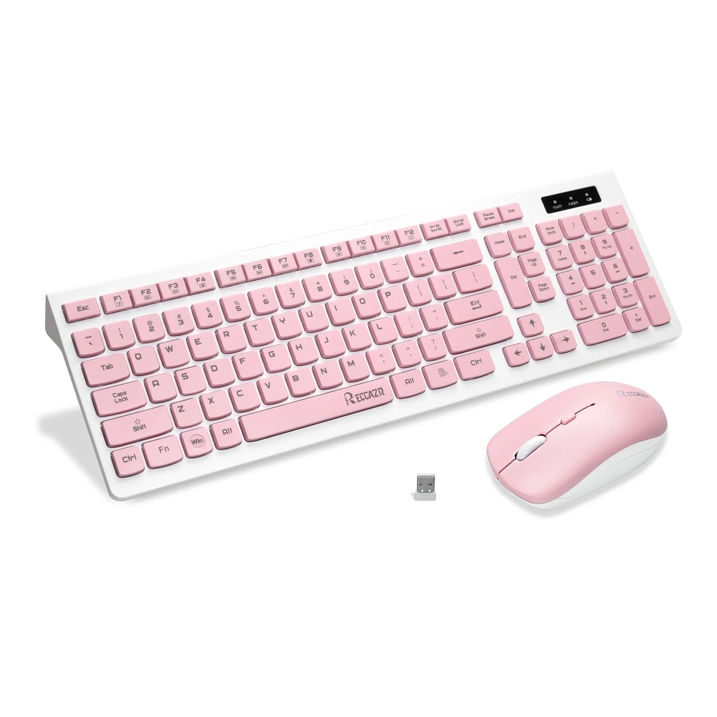 Wireless Keyboard and Mouse Combo, Full Size Wireless Keyboard and Mouse, 2.4G Wireless Keyboard and Mouse Set for PC, Laptop, Windows, Desktop (Pink)