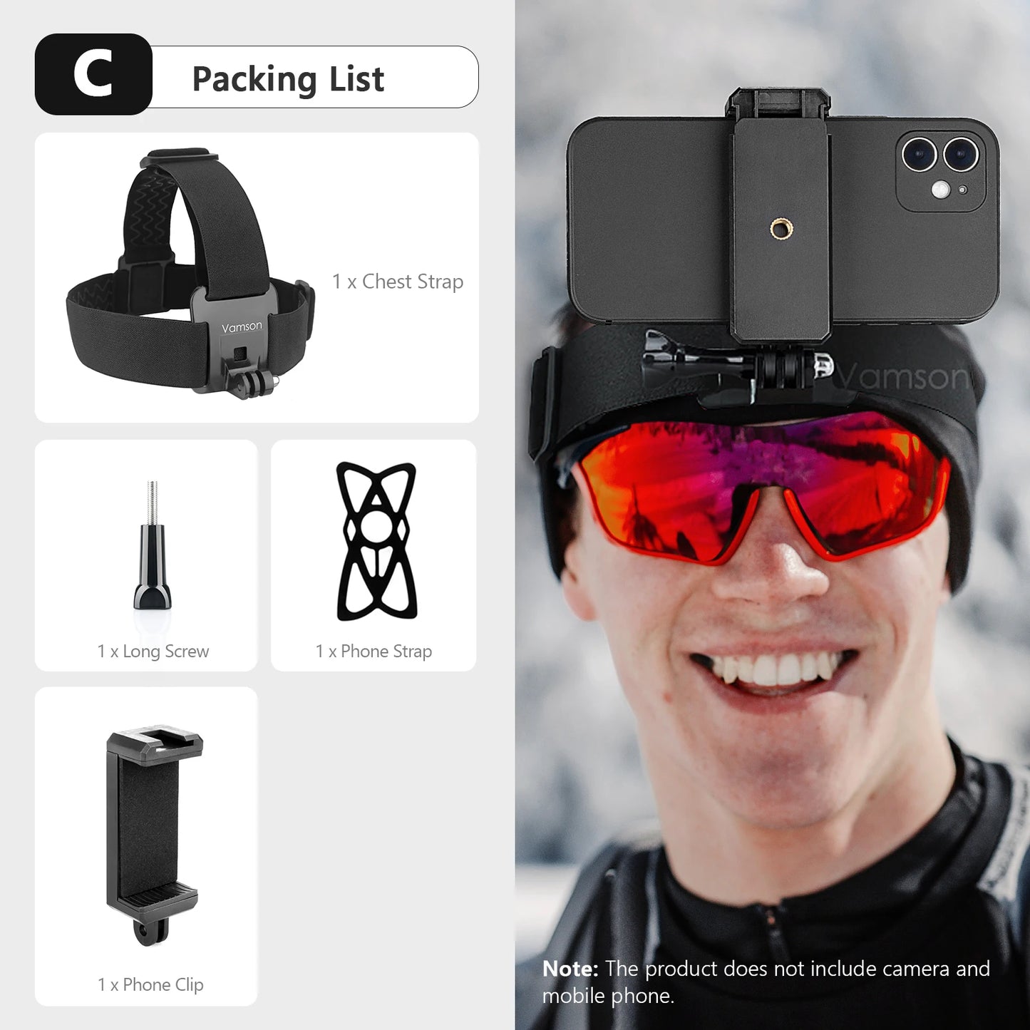 Vamson Head Strap for Gopro Hero 12 11 10 9 8 7 Accessories Head Belt Strap Mount Adjustable for Gopro Hero 7 for SJCAM VP202