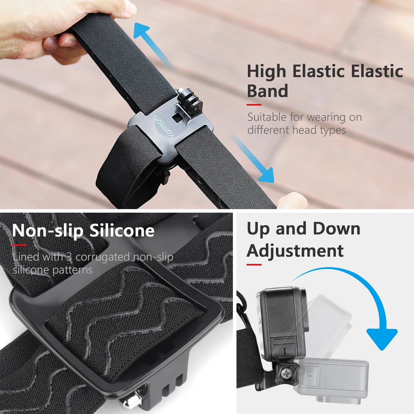 Vamson Head Strap for Gopro Hero 12 11 10 9 8 7 Accessories Head Belt Strap Mount Adjustable for Gopro Hero 7 for SJCAM VP202
