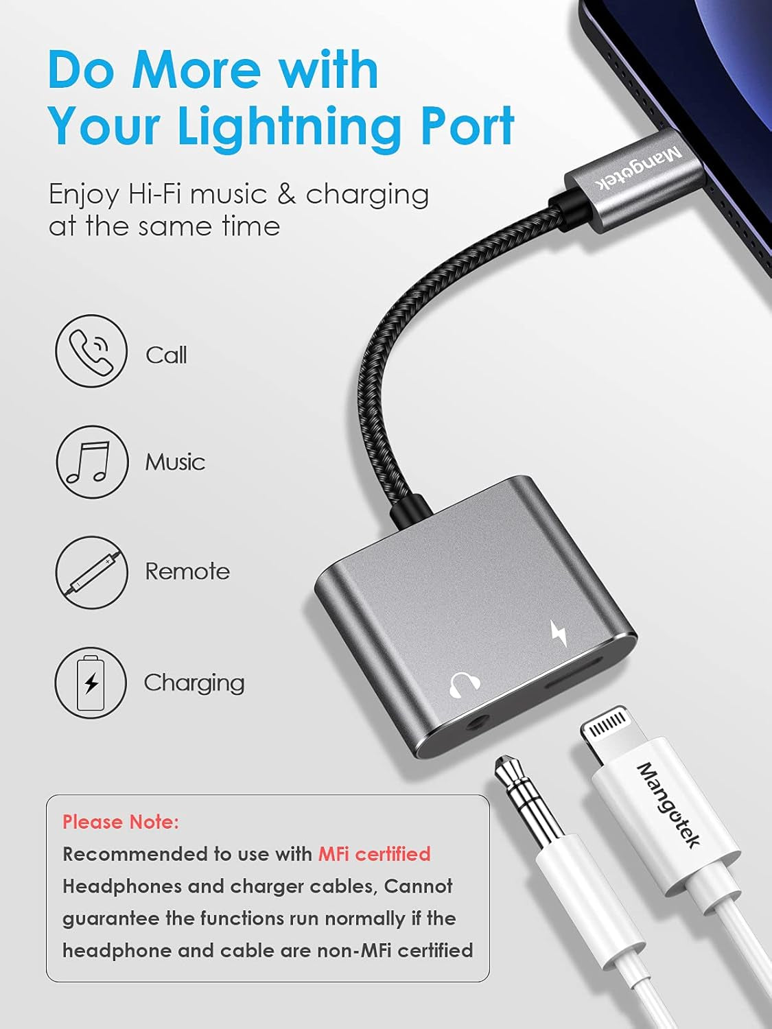 Replacement for Iphone Charger and Headphones Adapter Iphone Splitter