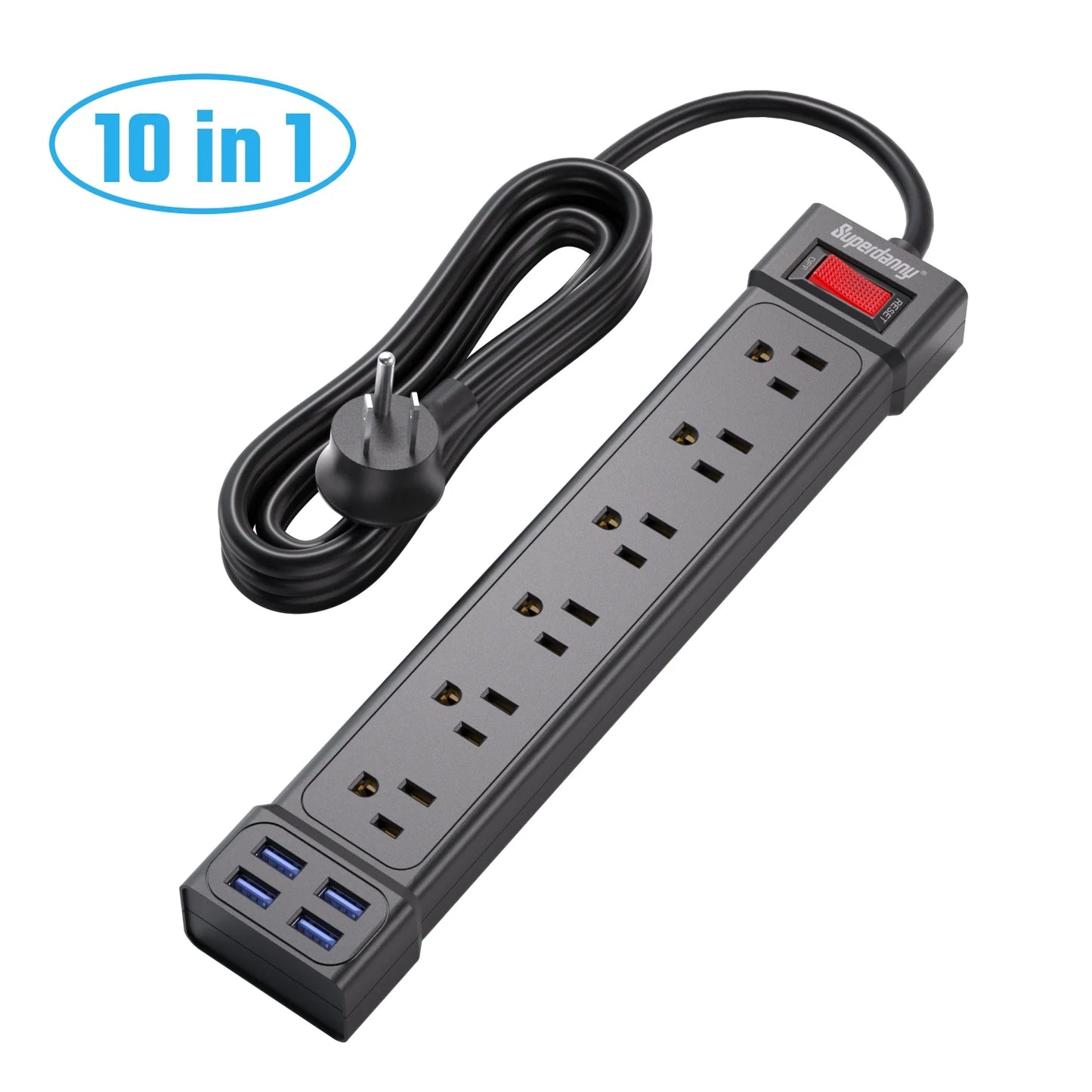 Surge Protector Power Strip with USB Ports 6AC Outlets Extender 4Ft Wall Mountable