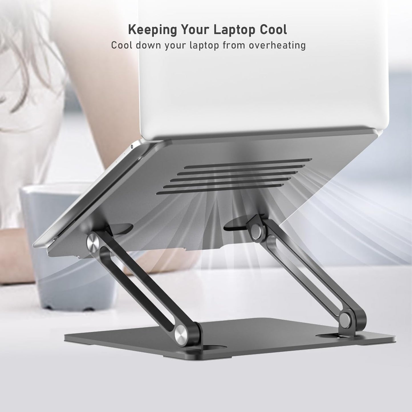Laptop Stand, Adjustable Laptop Riser Ergonomic Computer Stand for Desk, Laptop Holder Compatible for Macbook Pro/Air, Surface Laptop and Other Laptops up to 15 Inches-Space Gray