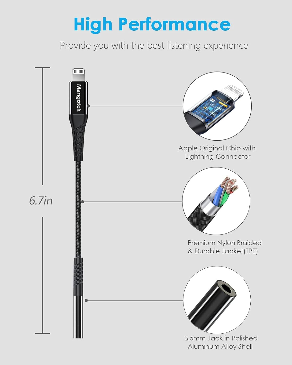 Replacement for Apple Iphone Headphones Adapter, Braided Mfi Lightning to 3.5 Mm Headphone Jack Adapter Earphone Audio Aux Adaptor for Iphone 13 12 Pro Max Mini 7 8 plus 11 SE X XS XR Green