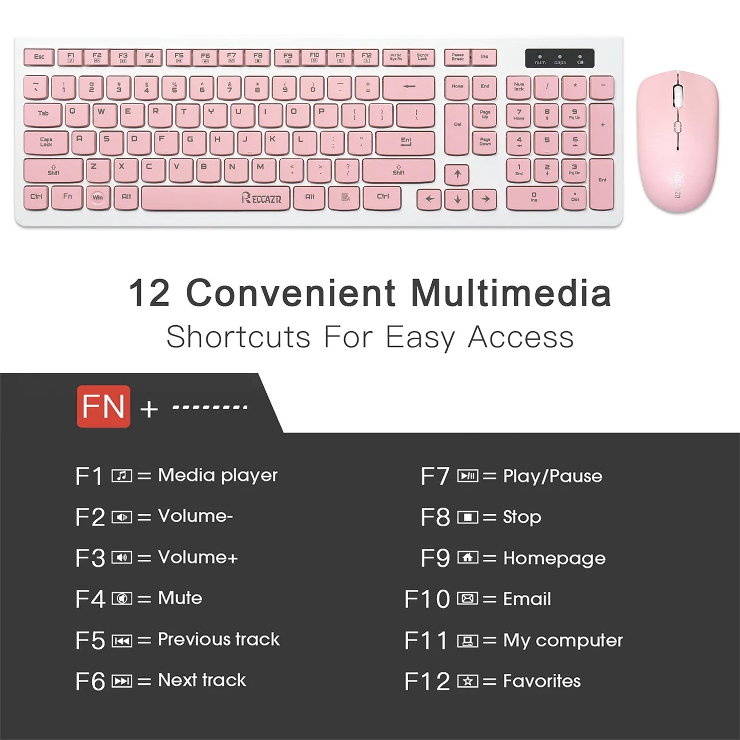 Wireless Keyboard and Mouse Combo, Full Size Wireless Keyboard and Mouse, 2.4G Wireless Keyboard and Mouse Set for PC, Laptop, Windows, Desktop (Pink)
