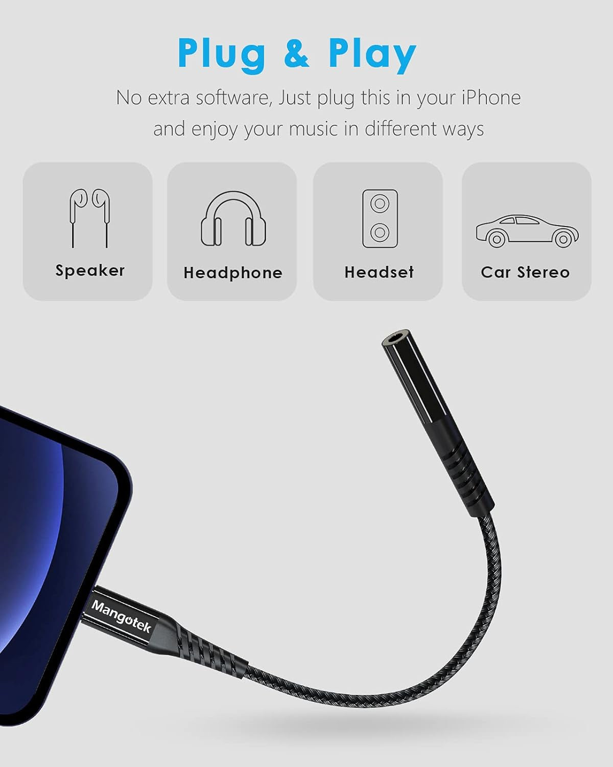 Replacement for Apple Iphone Headphones Adapter, Braided Mfi Lightning to 3.5 Mm Headphone Jack Adapter Earphone Audio Aux Adaptor for Iphone 13 12 Pro Max Mini 7 8 plus 11 SE X XS XR Green
