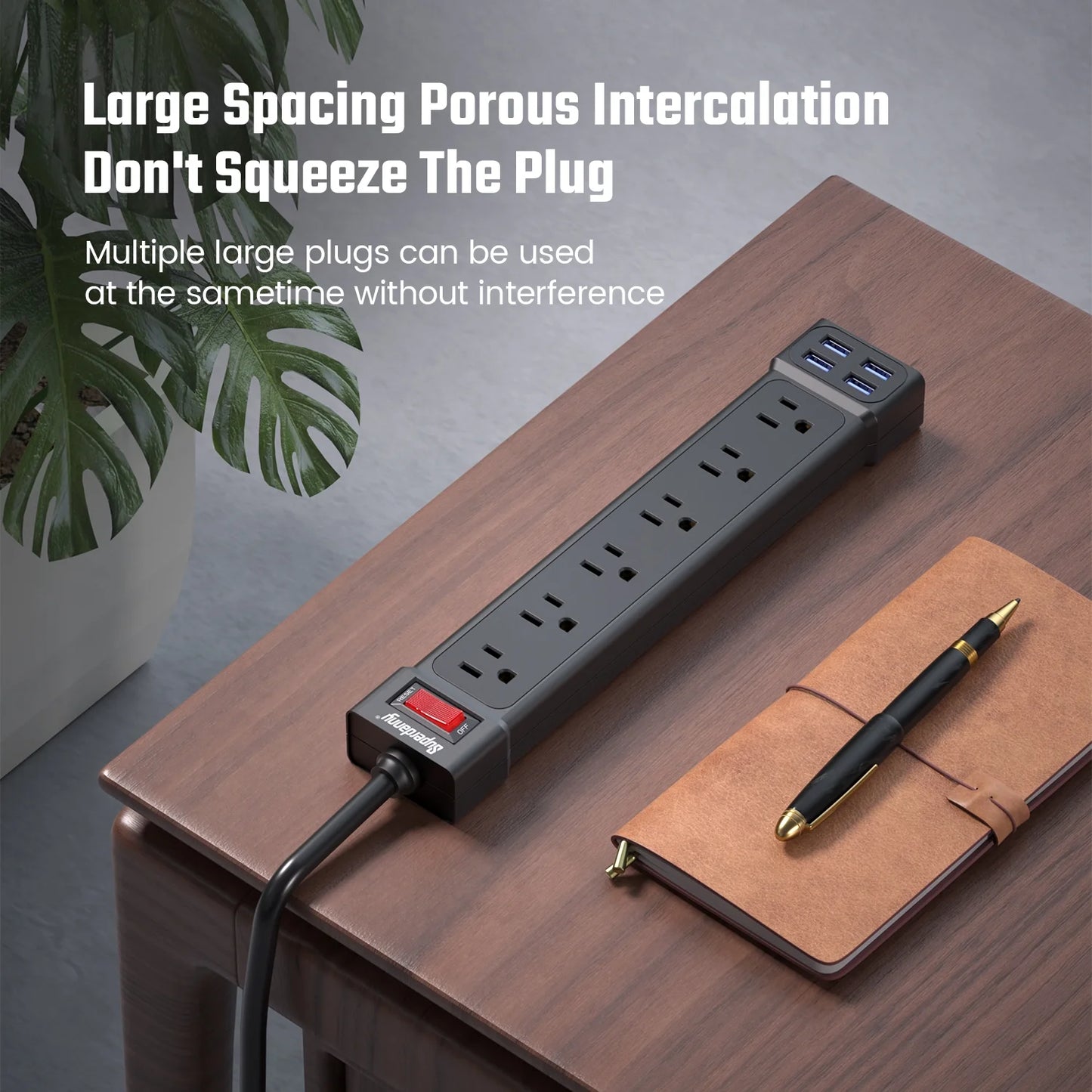 Surge Protector Power Strip with USB Ports 6AC Outlets Extender 4Ft Wall Mountable
