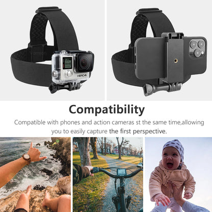 Vamson Head Strap for Gopro Hero 12 11 10 9 8 7 Accessories Head Belt Strap Mount Adjustable for Gopro Hero 7 for SJCAM VP202