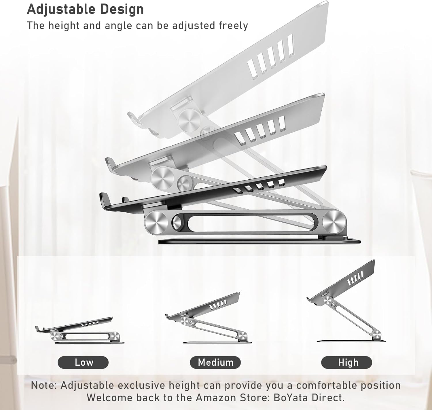 Laptop Stand, Adjustable Laptop Riser Ergonomic Computer Stand for Desk, Laptop Holder Compatible for Macbook Pro/Air, Surface Laptop and Other Laptops up to 15 Inches-Space Gray