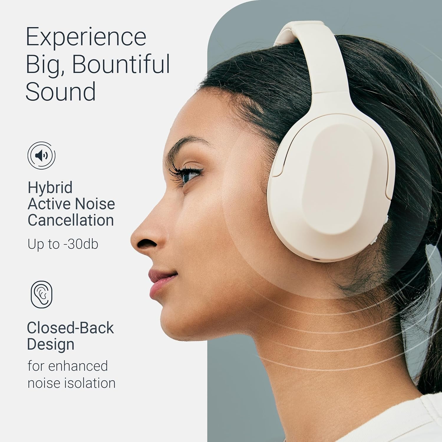 Core ANC Active Noise Cancelling Headphones - Cloud - over Ear Head Phones W/Built-In Microphones - Wireless & Bluetooth + Detachable 3.5Mm Wired - USB-C Charging Cable - 30 Hour Battery