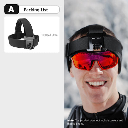 Vamson Head Strap for Gopro Hero 12 11 10 9 8 7 Accessories Head Belt Strap Mount Adjustable for Gopro Hero 7 for SJCAM VP202