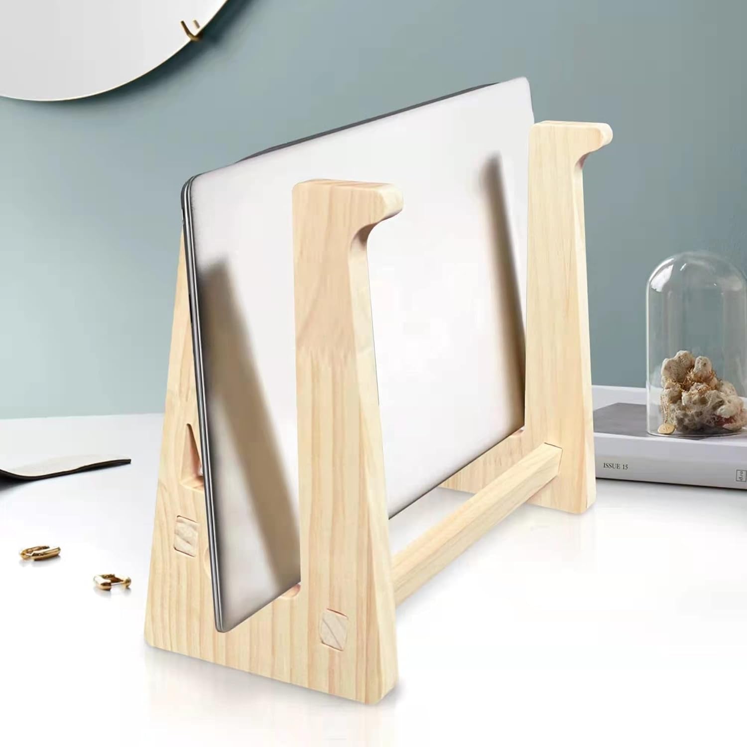 Wooden Laptop Stand,Vertical Laptop Stand for Desk,Wood Notebook Holder Mount Stand Compatible with Macbook Air Mac Pro, Chromebook, HP, DELL, Acer, Toshiba, Surface, Lenovo Etc