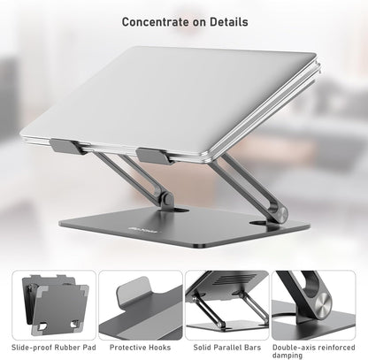 Laptop Stand, Adjustable Laptop Riser Ergonomic Computer Stand for Desk, Laptop Holder Compatible for Macbook Pro/Air, Surface Laptop and Other Laptops up to 15 Inches-Space Gray