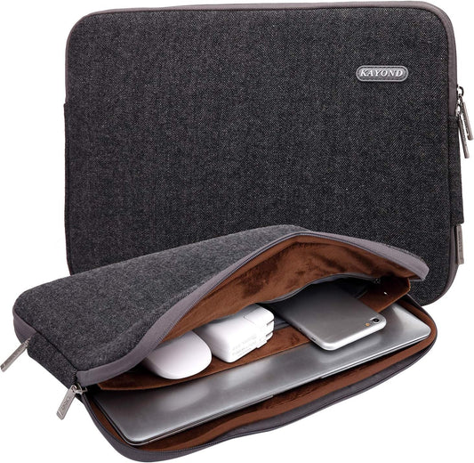 Herringbone Woollen Water-Resistant for 14-14.1 Inch Laptop Sleeve Case Bag (14-14.1 Inches, Black)