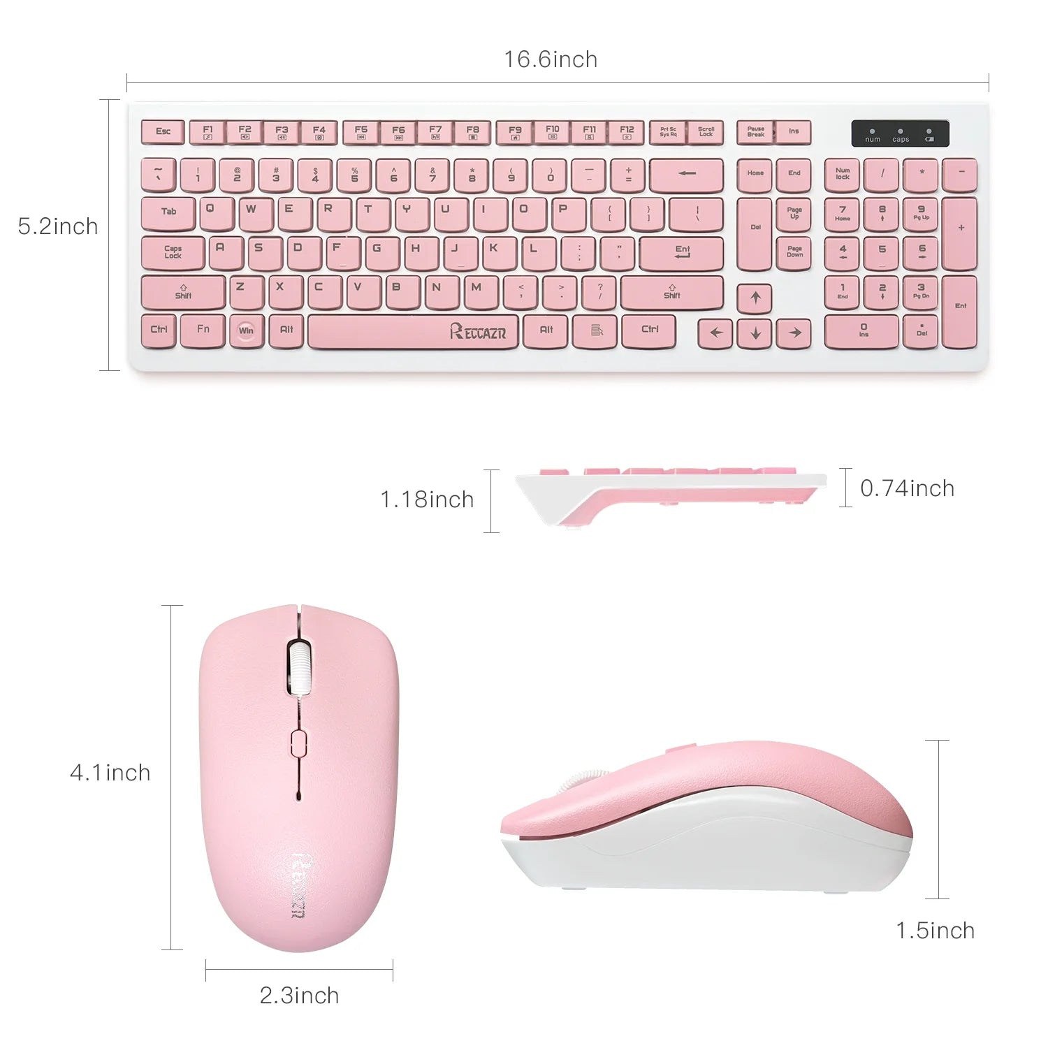 Wireless Keyboard and Mouse Combo, Full Size Wireless Keyboard and Mouse, 2.4G Wireless Keyboard and Mouse Set for PC, Laptop, Windows, Desktop (Pink)