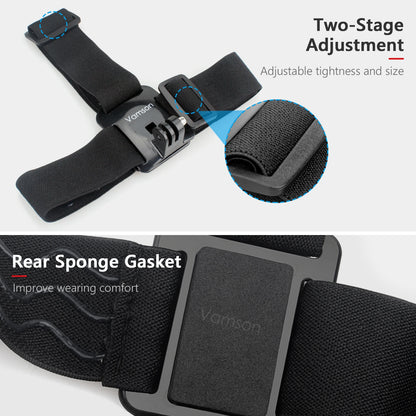 Vamson Head Strap for Gopro Hero 12 11 10 9 8 7 Accessories Head Belt Strap Mount Adjustable for Gopro Hero 7 for SJCAM VP202