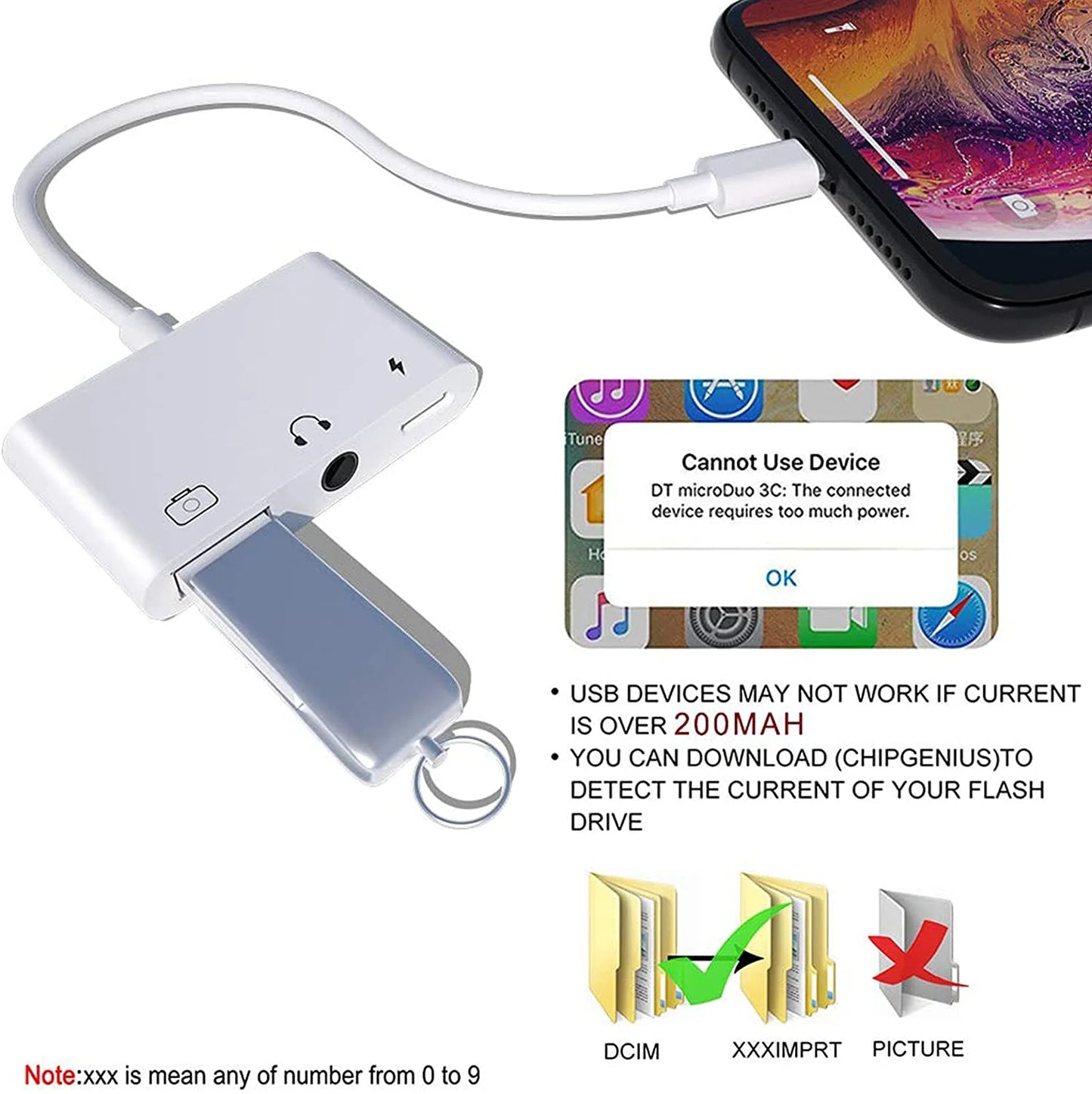 USB 3 Camera Adapter,3 in 1 USB Female OTG Adapter with Charging and 3.5Mm Headphone Audio Jack Splitter for Iphone/Ipad,Support USB Flash Drive,Midi Keyboard