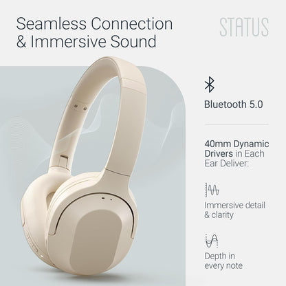 Core ANC Active Noise Cancelling Headphones - Cloud - over Ear Head Phones W/Built-In Microphones - Wireless & Bluetooth + Detachable 3.5Mm Wired - USB-C Charging Cable - 30 Hour Battery