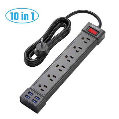 Surge Protector Power Strip with USB Ports 6AC Outlets Extender 4Ft Wall Mountable