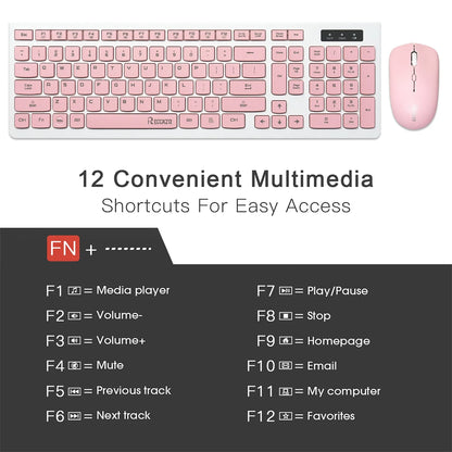 Wireless Keyboard and Mouse Combo, Full Size Wireless Keyboard and Mouse, 2.4G Wireless Keyboard and Mouse Set for PC, Laptop, Windows, Desktop (Pink)
